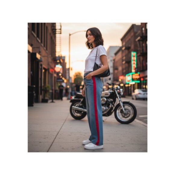 Commense Women's Large Light Blue Wide Leg Stripe Jeans - Picture 1 of 6